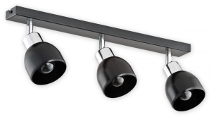 Czarna lampa sufitowa trzy reflektory na listwie z chromowanymi dodatkami Lemir O2593 P3 CZA Feniks 3xE27 50cm