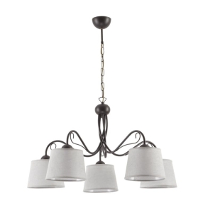 Szeroki postarzany klasyczny żyrandol stelaż wenge z szarymi abażurami Jupiter 1362 Kamelia 5xE27 80cm