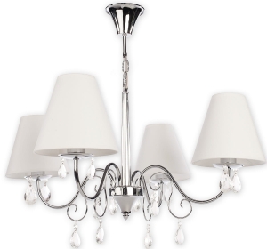 Chromowany żyrandol z kryształkami i białymi abażurami z materiału Lemir O1964 CH BIA Veilo 4xE27 80cm