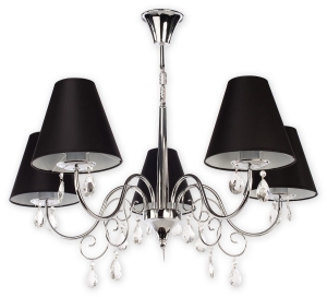 Chromowany żyrandol z czarno białymi abażurami i kryształkami Lemir O1965 CH CZA Veilo 5xE27 85cm