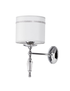 Elegancki chromowany kinkiet z biało-szarym abażurem i kryształkami Jupiter 1427 Hilton HT K E27