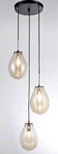 Lampa wisząca okrągła czarna rozeta i trzy szklane klosze jak krople Light Prestige LP-1214/3P Fondi 3xE14