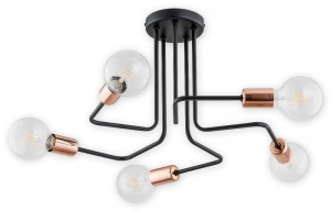 Czarna lampa sufitowa industrialna z miedzianymi dodatkami Lemir O2745 W5 CZA Pixi 5xE27