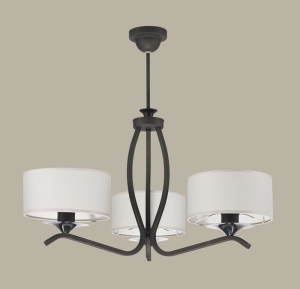 Szeroki grafitowy żyrandol z biało-szarymi abażurami Jupiter 1278 Kaszmir 3xE27 66cm