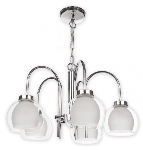 Chromowany żyrandol z podwójnymi szklanymi kloszami białe i transparentne Lemir O2045 W5 CH Dexy 5xE27 47cm