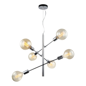 Lampa wisząca trzy poprzeczki na pionowym trzonie oprawa nowoczesna metalowa na sześć żarówek dekoracyjnych Italux MDM3582/6 CH 51cm chrom Madalyn 6xE27