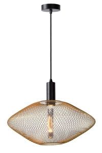 Lampa wisząca z złotym kloszem metalową siatką na czarnym zawiesiu Lucide 21423/45/02 Mesh E27 45cm