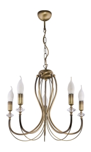 Mosiężny patynowany pięcioramienny żyrandol z kryształkami na łańcuchu Jupiter 1611 Melody 5xE14 52cm