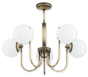 Mosiężna lampa sufitowa w patynie z szklanymi kloszami kulami Lemir O2855 W5 PAT Ape 5xE14 65cm