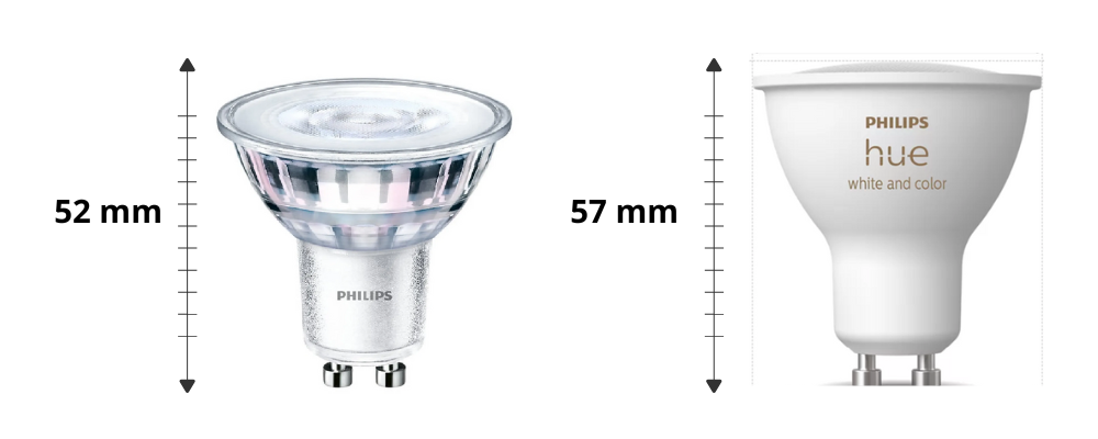 Wysokość żarówek Philips GU10
