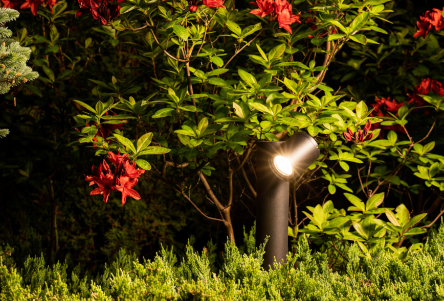 Słupek oświetleniowy od Nowodvorskiego wśród roślin