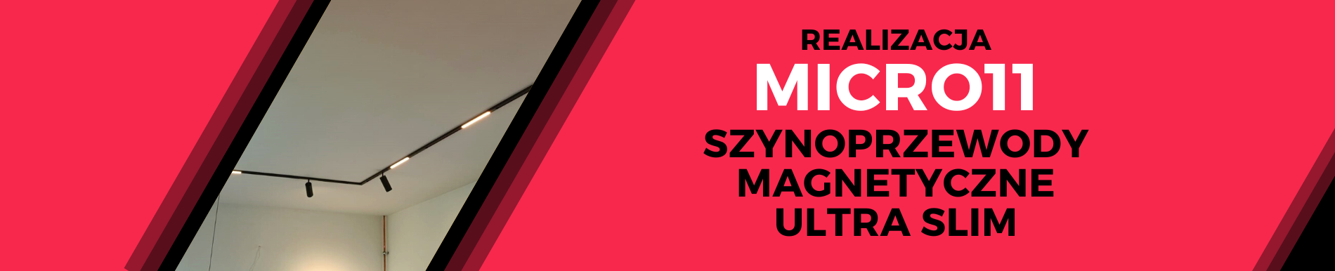 Czarne super płytkie szynoprzewody magnetyczne Micro11 w salonie