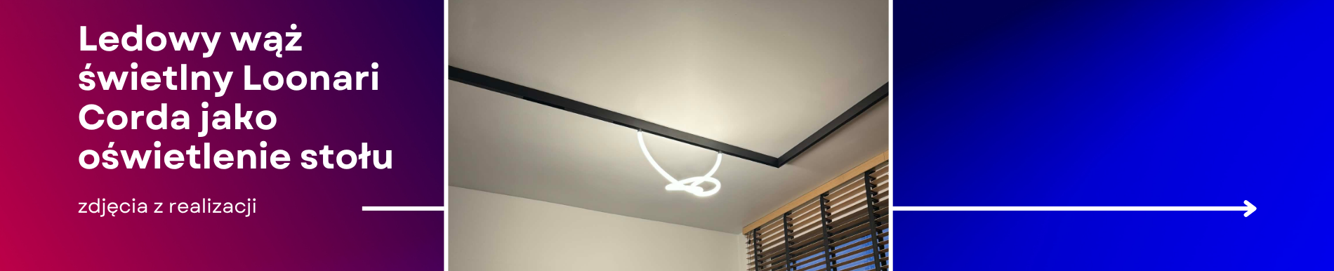 Wąż świetlny LED w natynkowej szynie magnetycznej Loonari nad stołem